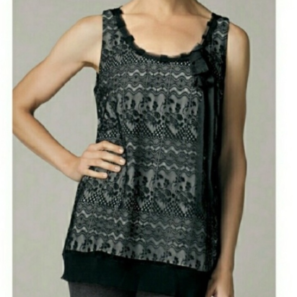 CAbi Emily Lace Overlay Tank Bow Black & Nude 552 Sleeveless Top